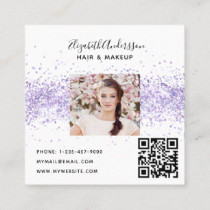 Violett-Foto mit weißem Profil qr Quadratische Visitenkarte