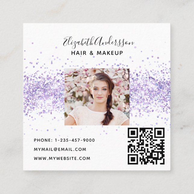 Violett-Foto mit weißem Profil qr Quadratische Visitenkarte (Rückseite)
