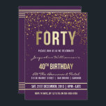 Violett | Gold Confetti 40. Geburtstag Party Einladung<br><div class="desc">Violett | Gold Confetti 40. Geburtstag Party Einladungen. Diese formelle,  elegante,  trendige,  moderne 40. Geburtstagsfeier eignet sich für Damen und Herren. Es besteht aus goldfarbenen,  klaren Linien,  stilvollem,  gothischem Großbuchstaben und raffiniertem Imitat Goldfolientext auf einem königlich lila Hintergrund mit Duschen von glitzernden,  glänzenden Goldkonfetti und Party-Bänder.</div>