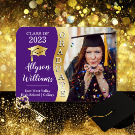 Violett | Gold Graduate Wave Grad Cap Foto Magnet