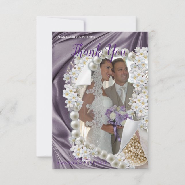 Violett, Grün, Blau, Gold, Seide und HochzeitDanke RSVP Karte (Vorderseite)
