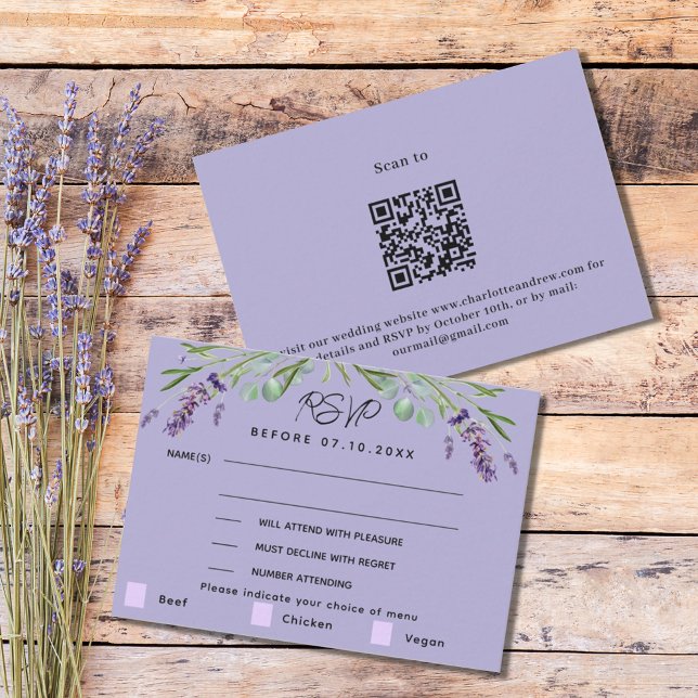 Violett-Hochzeitsmenü QR Response-UAWG Mitteilungskarte (Von Creator hochgeladen)