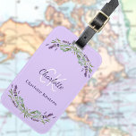 Violett-Lavaflorale Monogramm-Name elegant Gepäckanhänger<br><div class="desc">Violettboden,  mit Lavendelblumen und Eukalyptusgrün dekoriert. Personalisieren und fügen Sie einen Namen und Monogramm-Initialen hinzu. Der Name ist mit einem modernen handgeschriebenen Stilskript geschrieben.</div>