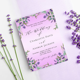 Violett-Lavendel-Blumen Rosa Grüne Hochzeit Einladung