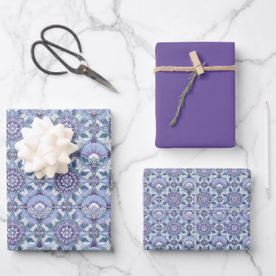 Violett, Lavendel, Flieder, Blau & Weiß Art Deco Geschenkpapier Set