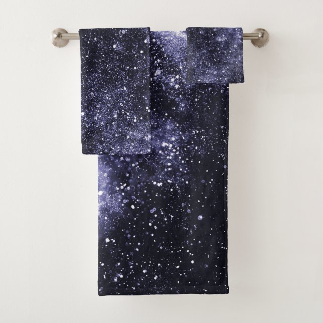 Violett lila abstrakte Galaxie Badhandtuch Set (Insitu)