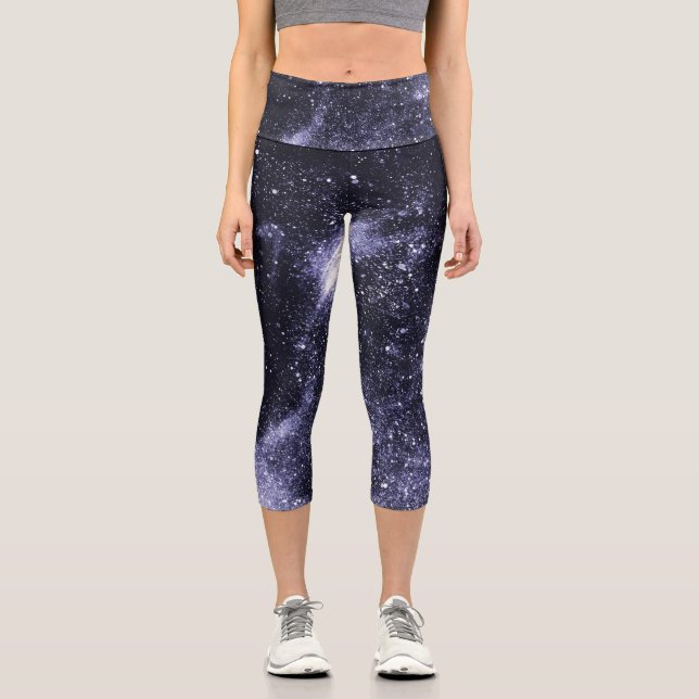 Violett lila abstrakte Galaxie Capri Leggings (Vorderseite)