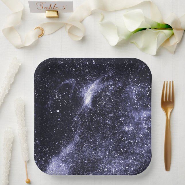 Violett lila abstrakte Galaxie Pappteller (Hochzeit)