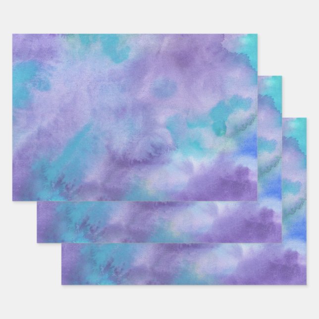 Violett Lila Aquamarin grün Abstrakte Wasserfarbe Geschenkpapier Set (Set)