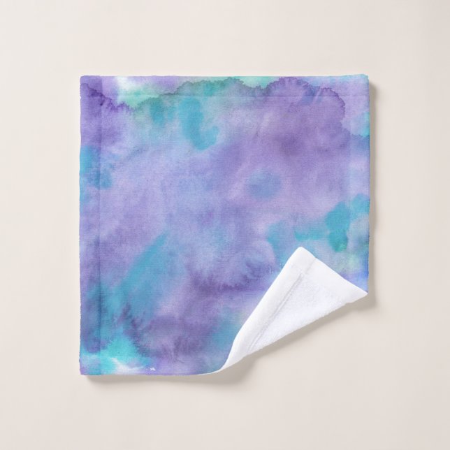 Violett Lila Aquamarin grün Abstrakte Wasserfarbe Waschlappen (Waschlappen)