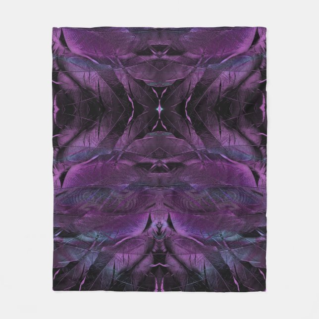 Violett Lila blaue Federstruktur abstrakt Fleecedecke (Vorderseite)