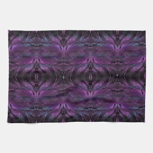 Violett Lila blaue Federstruktur abstrakt Geschirrtuch (Horizontal)