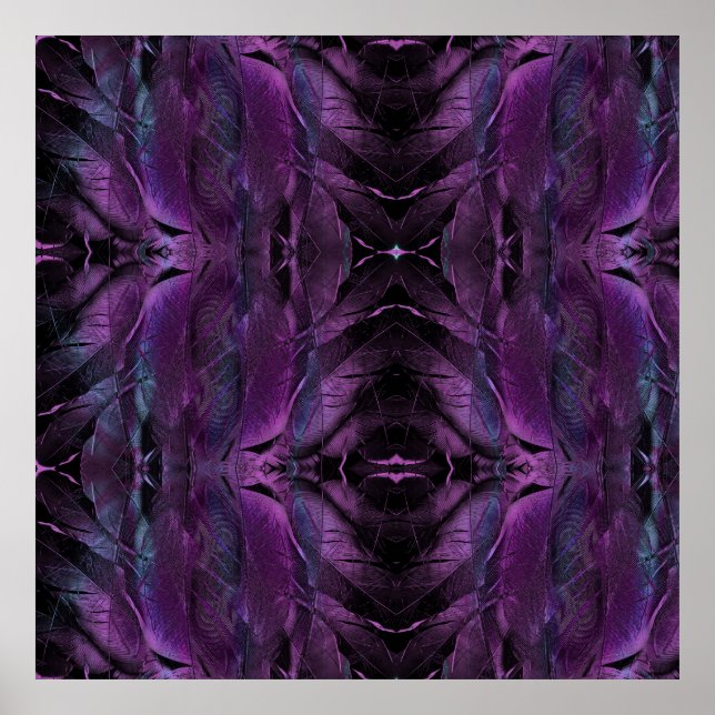 Violett Lila blaue Federstruktur abstrakt Poster (Vorne)