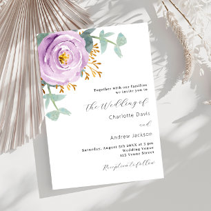 Violett lila Blumengrün Luxus Hochzeit Einladung