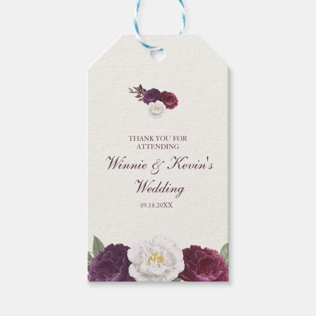 Violett Lila Blumenhochzeit Geschenkanhänger (Vorderseite)