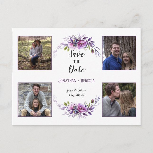 Violett Lila Lavendel Foto Save the Date Ankündigungspostkarte (Vorderseite)