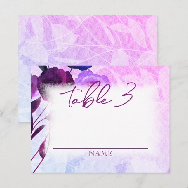Violett, Lila, Lavendel-Rose HochzeitsTischname Mitteilungskarte (Vorne/Hinten)