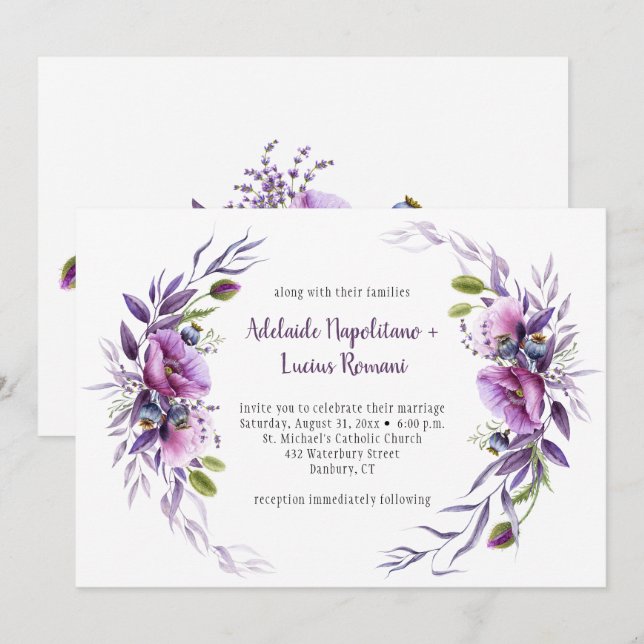 Violett Lila Mauve-Wildblumen| Einladung (Vorne/Hinten)