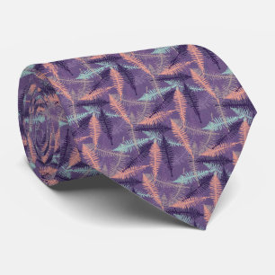 Violett Lila Mintgrün Orange Farnblätter Muster Krawatte