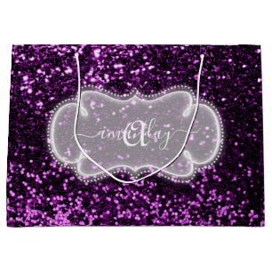 Violett Lila Monogramm Name Glitzer Bridal Einziga Große Geschenktüte