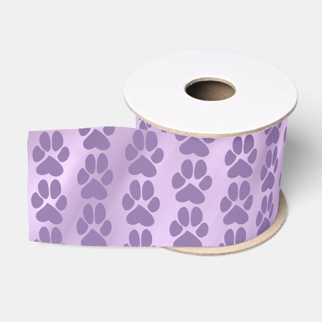Violett lila niedliches Pfotenmuster Ripsband (Spule)
