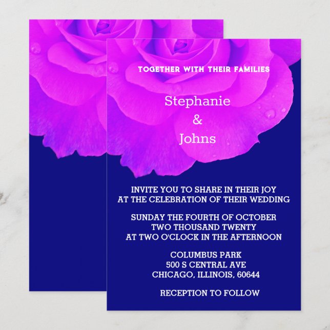 Violett Lila Rosa Rose Navy Blue Wedding Einladung (Vorne/Hinten)