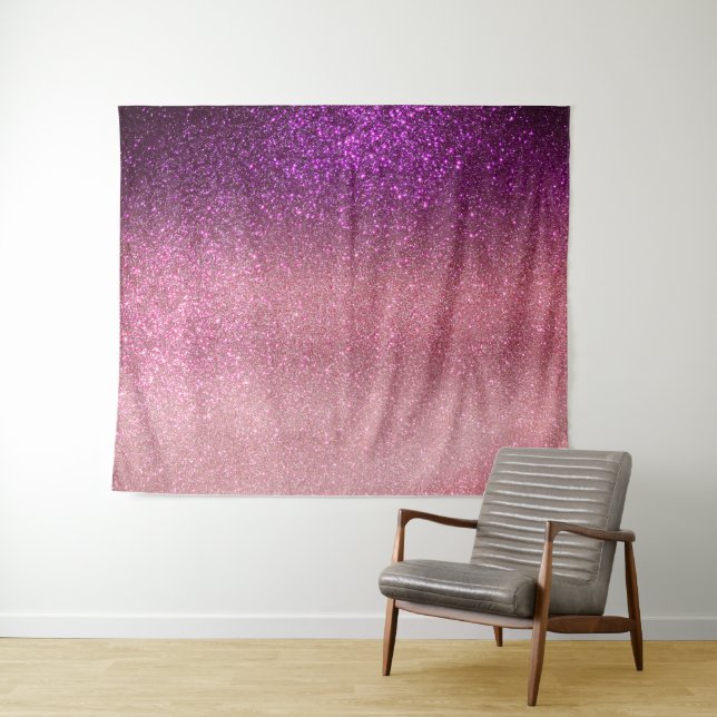 Violett Lila rosa Triple Glitzer Ombre Gradient Wandteppich (Beispiel (Horizontal))