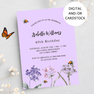 Violett lila rosa Wildblumen Geburtstag Einladung