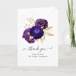 Violett, Lila und goldenes blumengeschichtliches F Dankeskarte