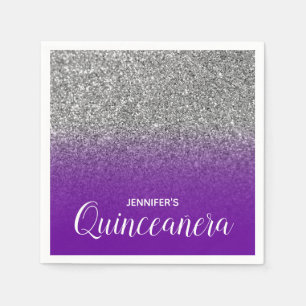 Violett lila und silberner Glitter Ombre Quinceane Serviette
