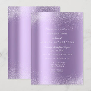 Violett Lila Weiß Glitter Blätter Sand Rahmen Glam Einladung