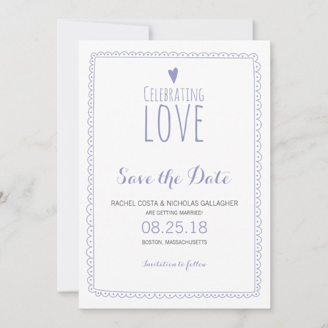 Violett Lila weißer Doodrahmen Save the Date Einladung (Vorderseite)