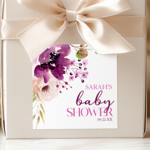 Violett Magenta Lila Blumen Baby Shower Quadratischer Aufkleber