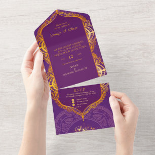 Violett mit goldenen Mandalas All In One Einladung