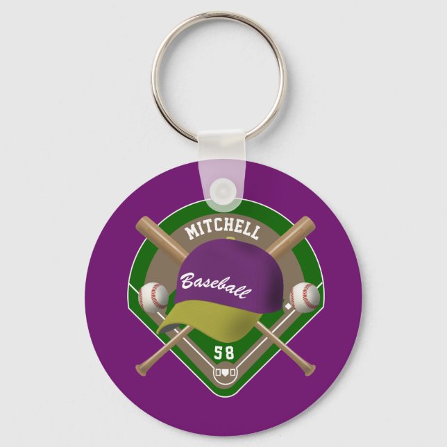 Violett |Name des gelben Baseball-Diamanten-Player Schlüsselanhänger (Vorderseite)