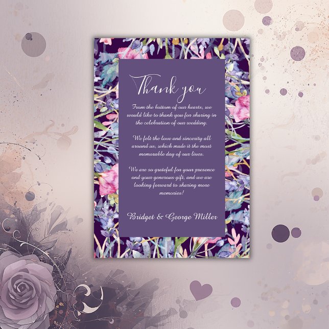 Violett Pastellgrün Wildblume Hochzeit Dankeskarte (Von Creator hochgeladen)