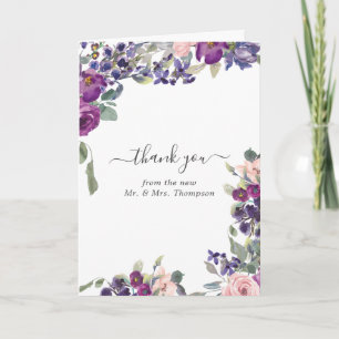 Violett, Pflaumen und Blütenblütenblüte Hochzeitss Dankeskarte