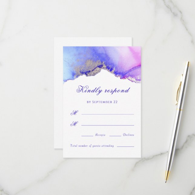 Violett Pink Abstrakte Hochzeitkarte RSVP (Vorderseite/Rückseite Beispiel)