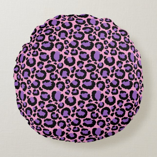 Violett Pink Cheetah Leopard Muster Tierlover Rundes Kissen (Vorderseite)