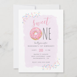 Violett | Pink Doughnut Sprinkle Sweet 1st Birthda Einladung