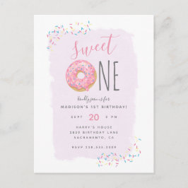 Violett | Pink Doughnut Sprinkle Sweet 1st Birthda Einladungspostkarte