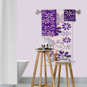 Violett Pink-Indizierung Blume Doodle-Initialen Badhandtuch Set