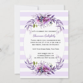 Violett Pink Lila Blumen Streifen Grad Party Einladung