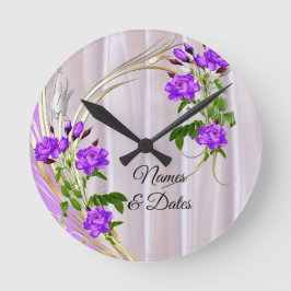 Violett Purplische Aquarellfarben Rose auf rosa Se Runde Wanduhr
