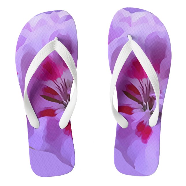 Violett Rosa Abstrakter Hibiskus Blume Flip Flops (Fußbett)