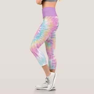 Violett Rosa blaue Gefärbte Krawatte Abstrakter Sw Capri Leggings