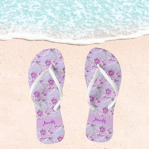 Violett rosa Blume Rose Namensskript Flip Flops