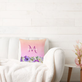 Violett Rosa Flora Monogramm Name Kissen