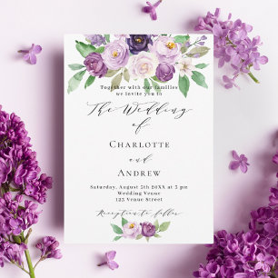 Violett Rosa lila Blumen Aquarell Hochzeit Einladung