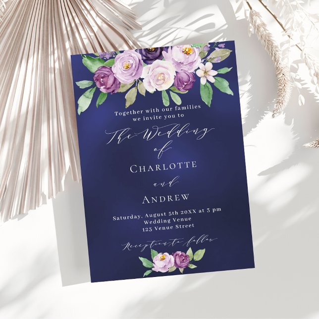 Violett Rosa lila Blumenmarinade Luxus Hochzeit Einladung (Von Creator hochgeladen)